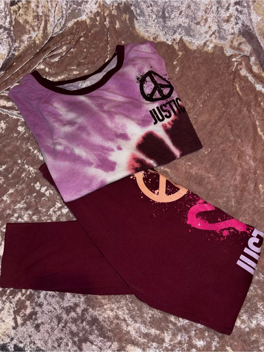 Justice Girls' Pink & Burgundy Tie-Dye Peace Graphic Tee